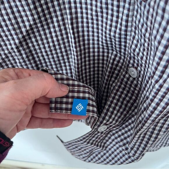 Columbia Brown White Checks Long Sleeve 100% Cotton Button Down Dress Shirt - Picture 7 of 7